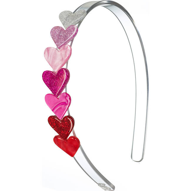 Mini Hearts Glitter Pearlized Headband, Clear, Pink & Red