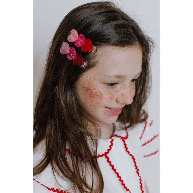 Hearts Glitter Pearlized Alligator Hair Clips, Pink & Red (Set Of 2)