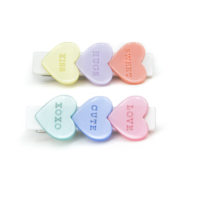 Candy Hearts Pastel Pearlized Hair Clips, Multicolors (Set Of 2)