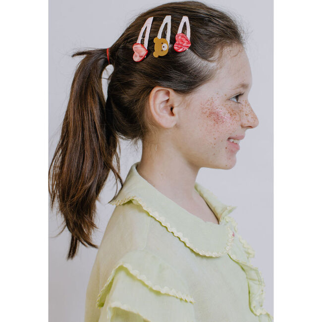 Bear With Hearts Pearlized Snap Clips, Red & Brown (Set Of 3) - Hair Accessories - 3