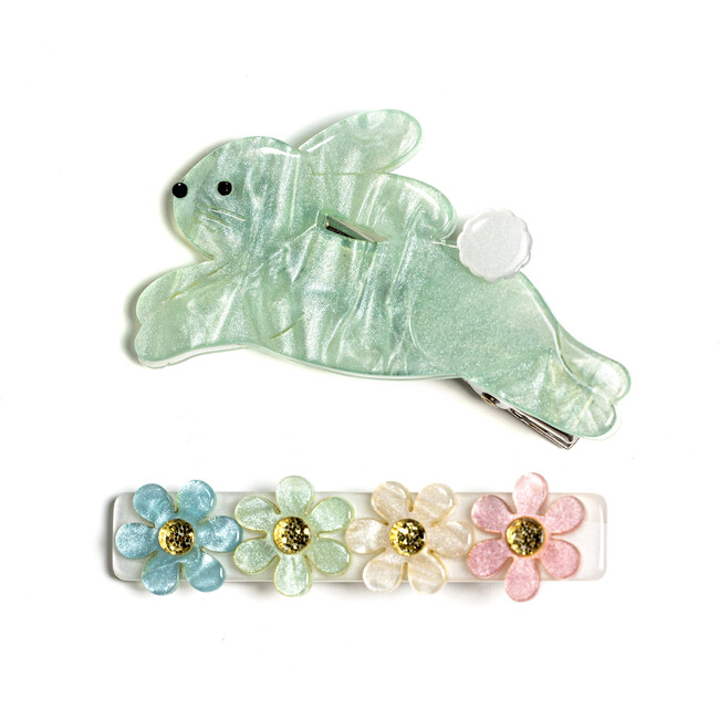 Hop Bunny Pearlized Alligator Clips, Mint