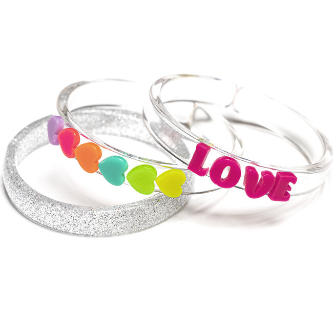 Centipede Neon Hearts Bangle Set, Set of 3