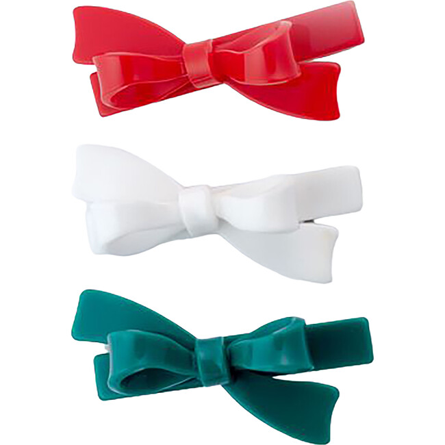 Bows Red Green and White Hair Clips