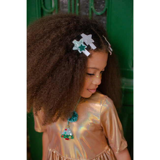 Stars Double Mint Satin White Hair Clips - Hair Accessories - 2