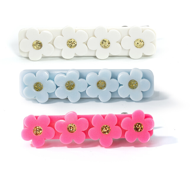 Flowers Neon Pink Blue White Hair Clips