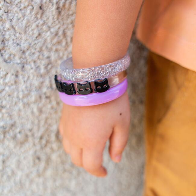 Black Cat Silver Glitter+ Light Purple Bangle Set - Bracelets - 3