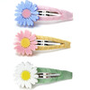 Daisies White Blue Pink Fabric Covered Snap Clips - Hair Accessories - 1 - thumbnail