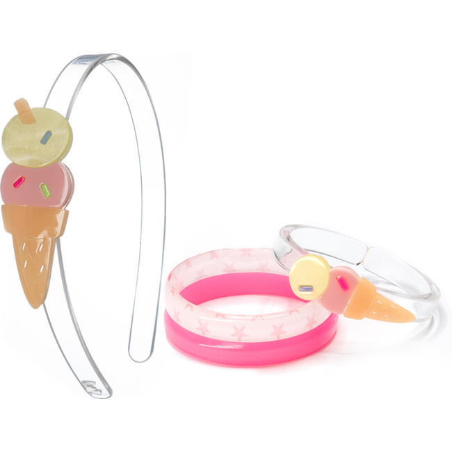 Bundle Ice Cream Double Scoop Pink Yellow Bangles & Headband - Mixed Accessories Set - 1