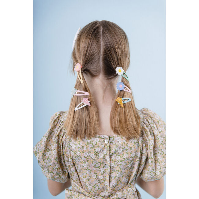 Daisies White Blue Pink Fabric Covered Snap Clips - Hair Accessories - 2