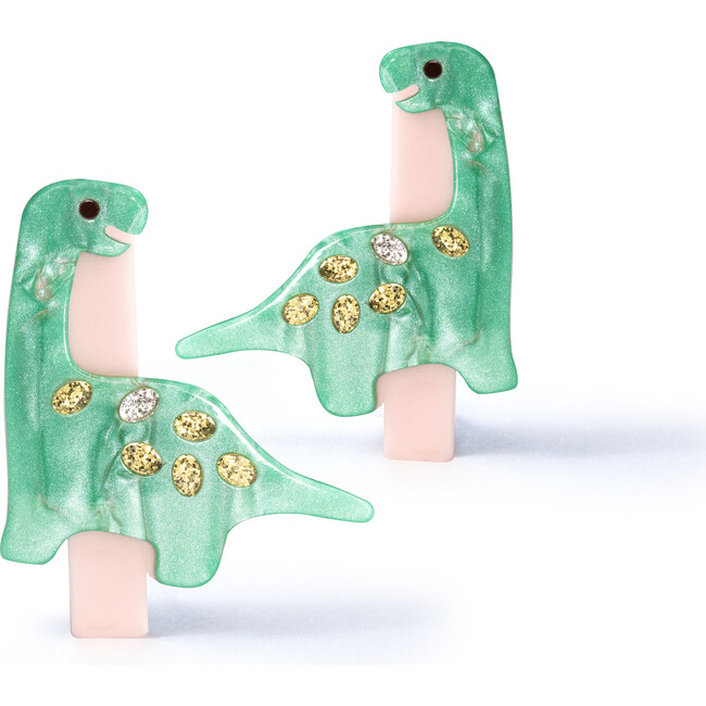 Preciousaurus Dinosaur Pearlized Green Hair Clips