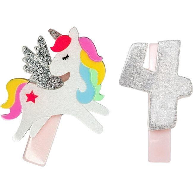 Unicorn Birthday Number 4 Hair Clips