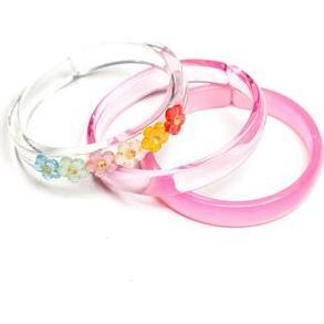 Pearl Colored Flowers + Pink Bangles - Bracelets - 1