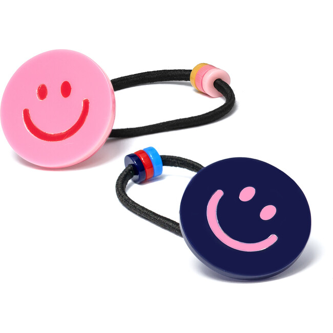Happy Face Pink Navy Hair Ties
