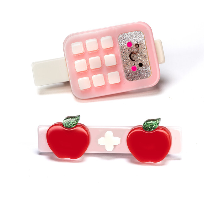Calculator Lt Pink & Apples Alligator Clip - Hair Accessories - 1