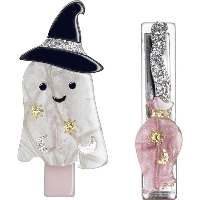 Ghost & Broom Pearlized Alligator Clips