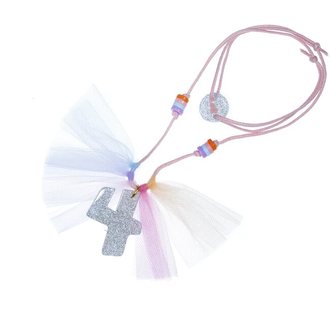 Number 4 Necklace, Silver Glitter