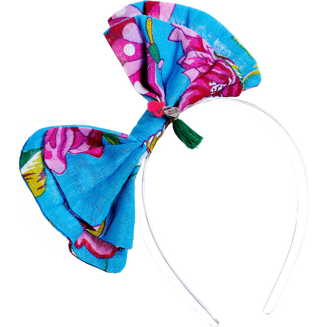 Printed Fabric Bow Light Blue Headband