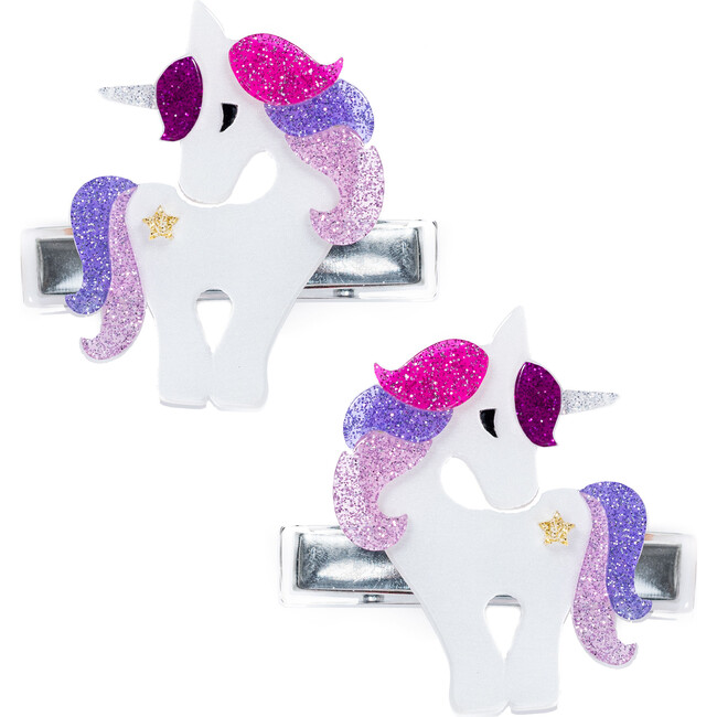 Unicorn Alligator Clips, Colorful Glitter Pink - Hair Accessories - 1