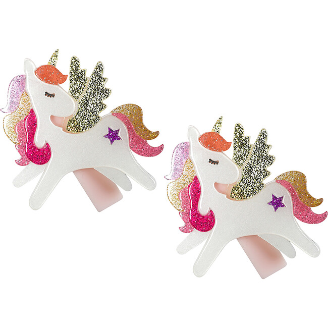 Unicorn Alligator Clips, Coral Glitter - Hair Accessories - 1