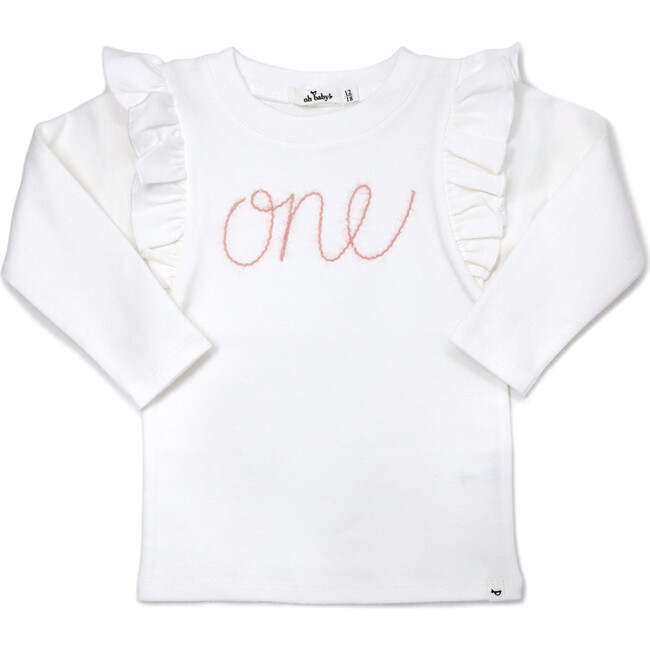 Millie Long Sleeve Tee in 'one' Pink Eyelash Writing, Cream