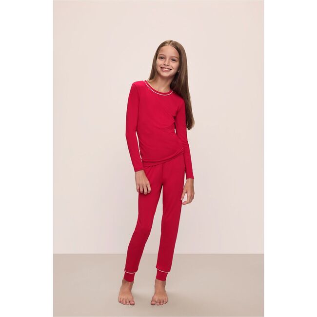 Kids TENCEL™ Modal Unisex Long PJ Set, HAUTE RED/IVORY