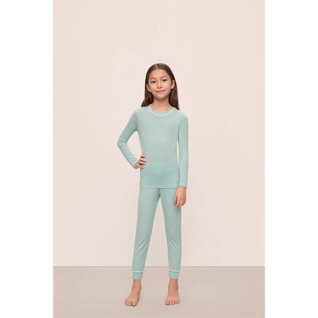 Kids TENCEL™ Modal Unisex Long PJ Set, CANAL BLUE/IVORY