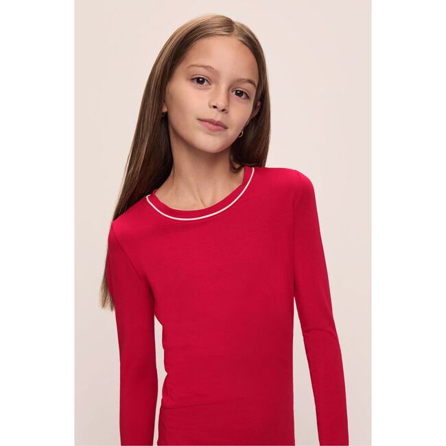 Kids TENCEL™ Modal Unisex Long PJ Set, HAUTE RED/IVORY - Pajamas - 2