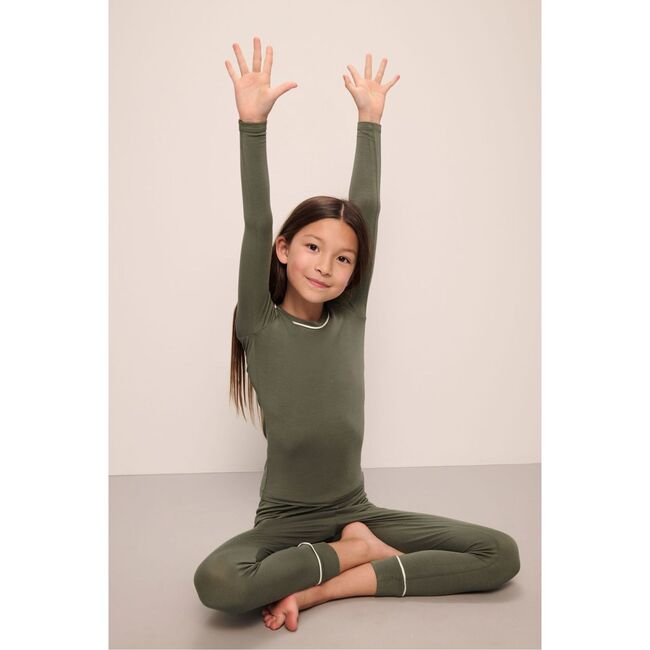 Kids TENCEL™ Modal Unisex Long PJ Set, MOSS/IVORY - Pajamas - 3