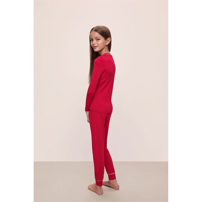 Kids TENCEL™ Modal Unisex Long PJ Set, HAUTE RED/IVORY - Pajamas - 3