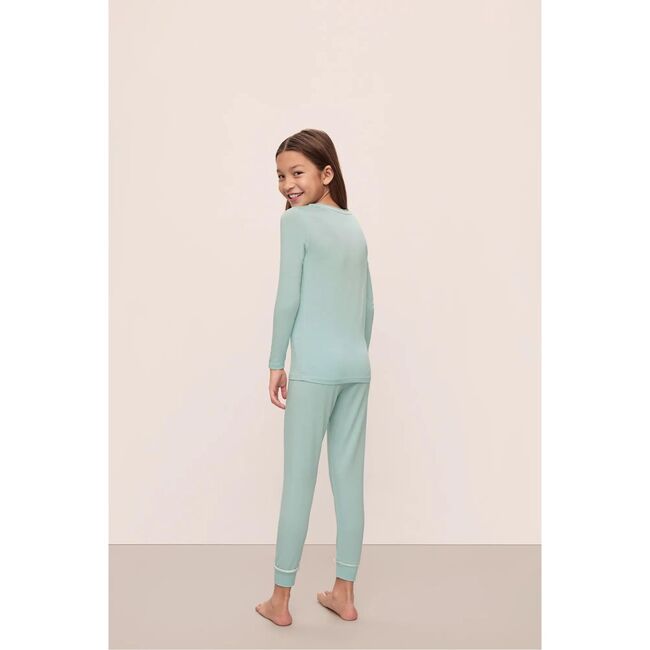 Kids TENCEL™ Modal Unisex Long PJ Set, CANAL BLUE/IVORY - Pajamas - 3