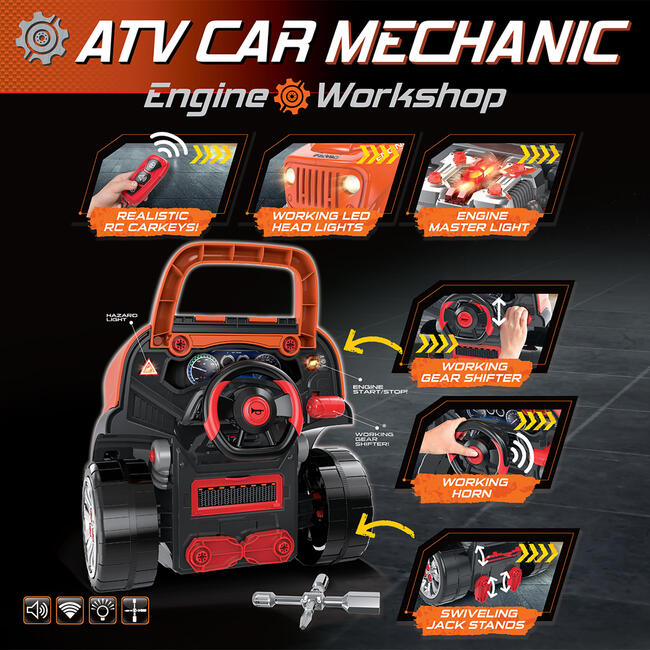 The Bubble Factory ATV Car Workshop in Orange- Take Apart & Rebuild Motor, Realistic Effects - Role Play Toys - 4