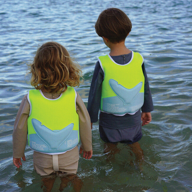 Swim Vest: 3/6 - Salty The Shark, Aqua Neon Yellow - Pool Floats - 6