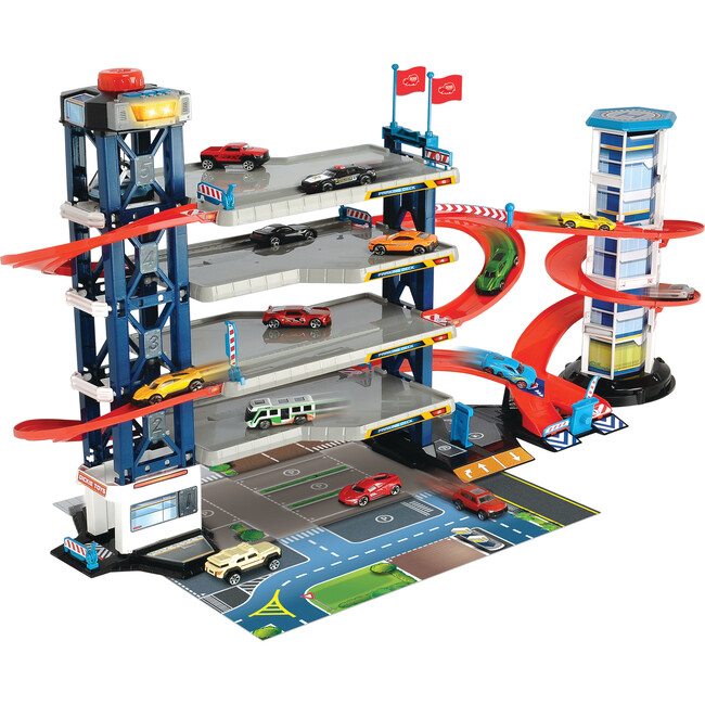 Dickie Toys - Parking Garage Playset With 4 Die-Cast Cars And Die-Cast Helicopter