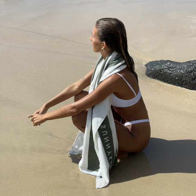 Beach Towel: The Vacay, Olive Stripe - Towels - 3