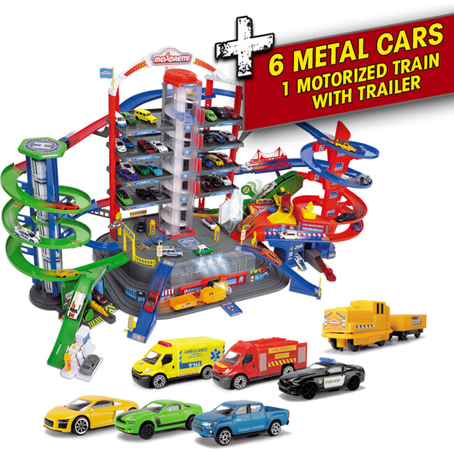 Dickie Toys - Majorette Super City Garage Playset with 6 Die-Cast Cars - Transportation - 6