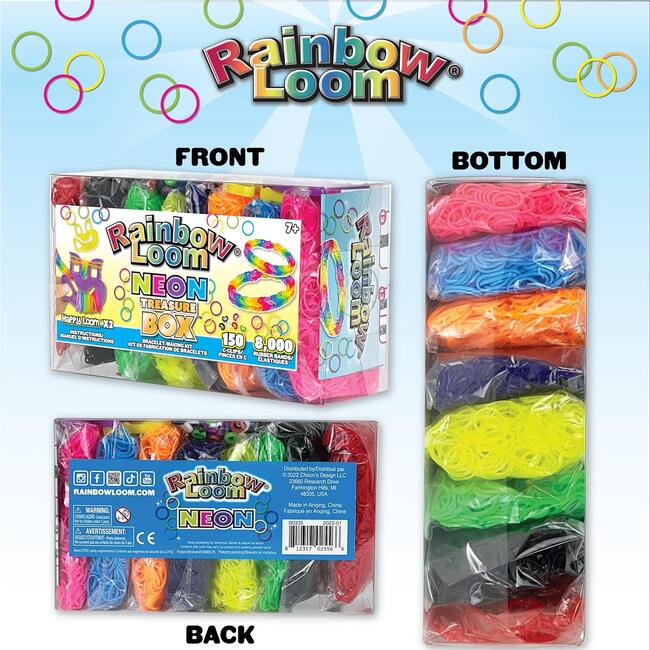 Rainbow Loom- Neon Rubber Band Treasure Box Edition Friendship Bracelet Making Activity Kit w/ 8,000 High Quality Rubber Bands, 150 Clips - Activities - 3