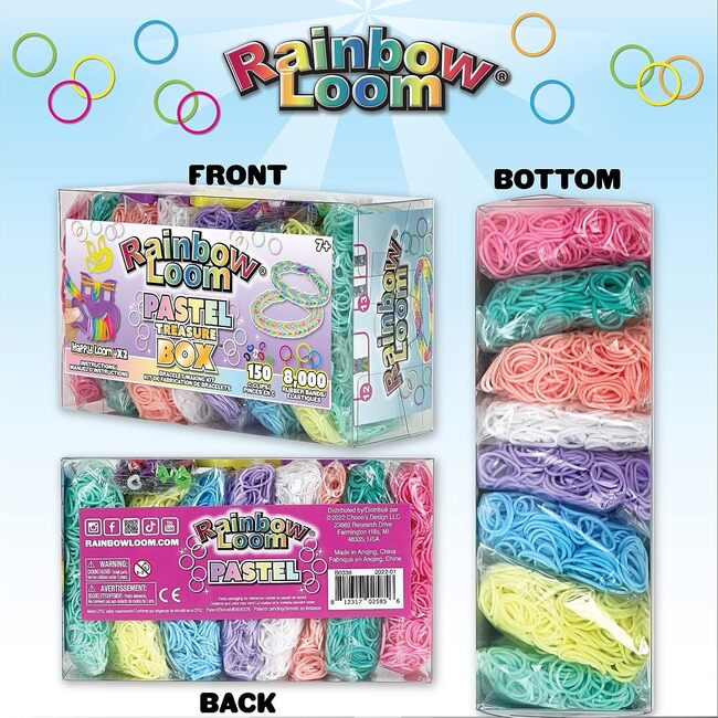 Rainbow Loom- Pastel Rubber Band Treasure Box Edition Friendship Bracelet Making Kit w/ 8,000 High Quality Rubber Bands - Activities - 3