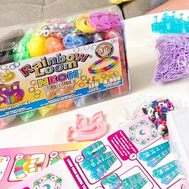 Rainbow Loom- Neon Rubber Band Treasure Box Edition Friendship Bracelet Making Activity Kit w/ 8,000 High Quality Rubber Bands, 150 Clips - Activities - 4