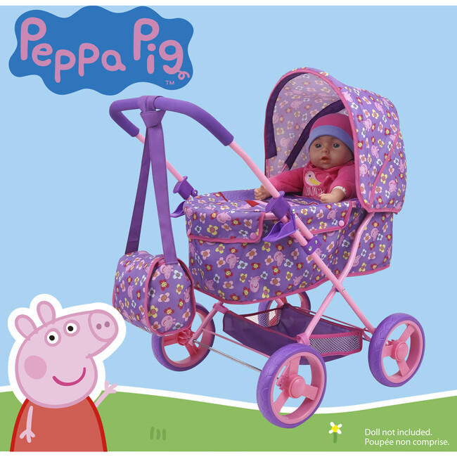 Peppa Pig: Doll Deluxe Pram & Bag - Purple, Pink, Flowers - Doll Accessories - 2