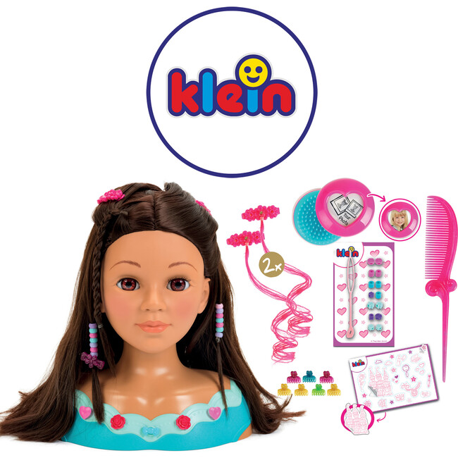 Klein: Hairstyling Head Mia - Pink & Teal, 10.6" Doll Head & 13pc Hair Styling Accessories - Role Play Toys - 2