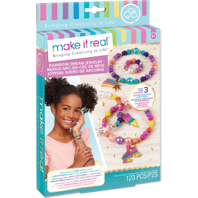 Rainbow DIY Colorful Dream Jewelry Kit - Create 3 Unique Charm Bracelets & A Ring
