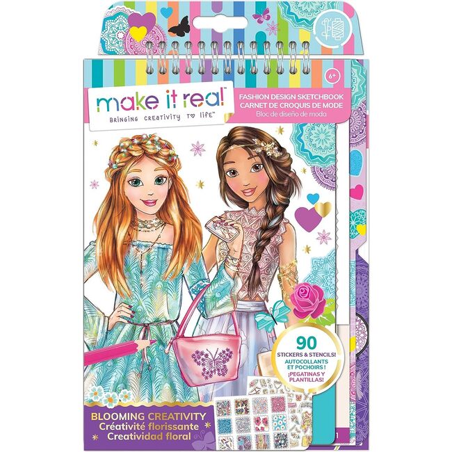 Fashion Design Sketchbook: Blooming Creativity - Includes 90 Stickers & Stencils - Art Supplies - 1
