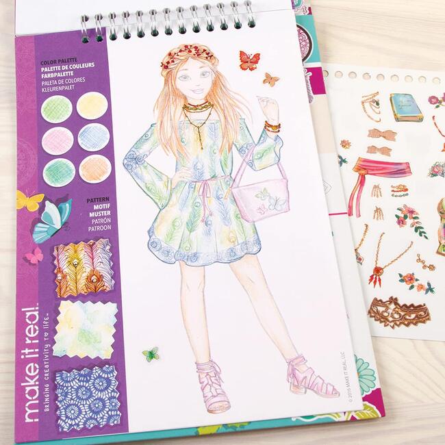 Fashion Design Sketchbook: Blooming Creativity - Includes 90 Stickers & Stencils - Art Supplies - 3