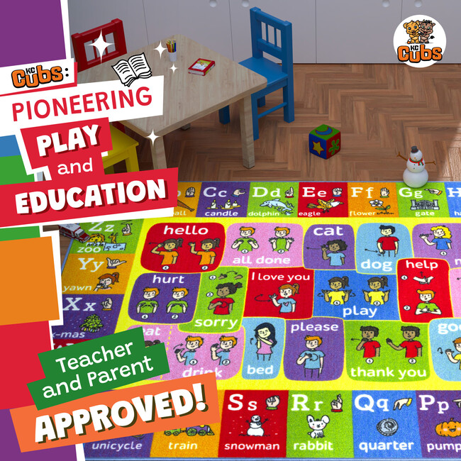 ABC Alphabet: ASL Sign Language Rug - 8x10' - Playmats - 5