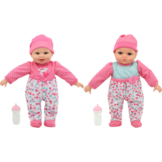 Little Darlings: 12" Talking Twins - Pink, Teal, Hearts - Doll Accessories - 1