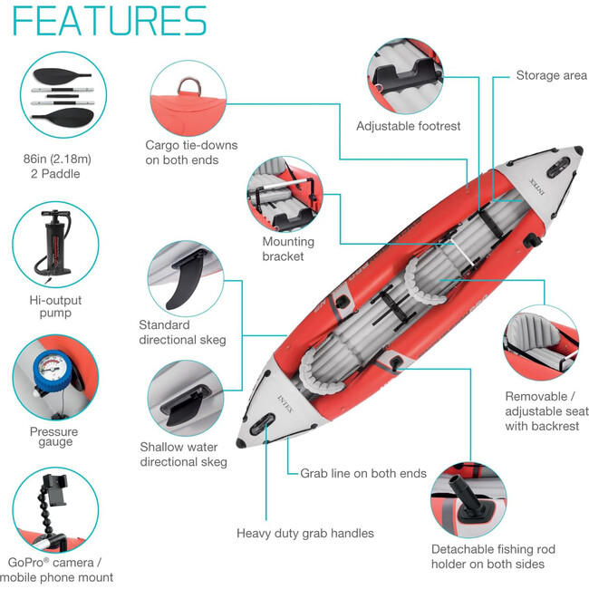 Excursion Pro 151 x 37 x 18" K2 Inflatable Kayak W/ Accessories - Water Toys - 4