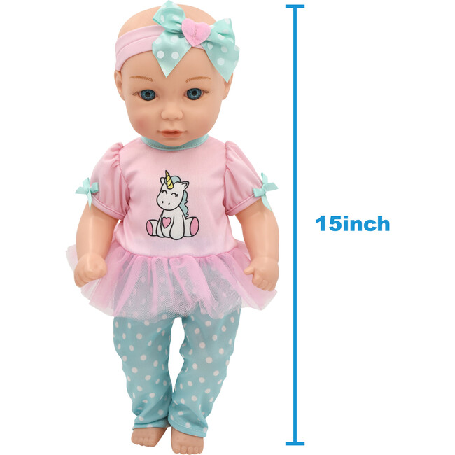 Little Darlings: 15" Hop On Baby Set - Unicorn, Pink, Green - Doll Accessories - 4