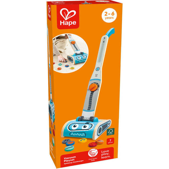Hape: Robot Vacuum Clean Up Playset - Blue Wooden Cleaning Toy - Role Play Toys - 2