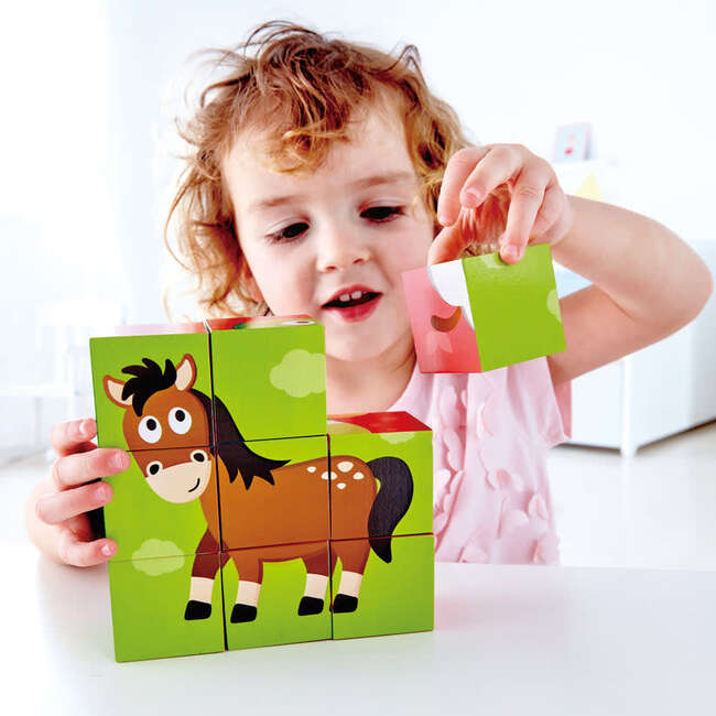 Hape: Farm Animal Block Puzzle - 9pc Wooden Stacking Blocks Puzzle