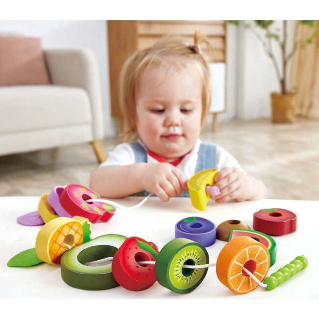 Hape: Caterpillar Fruit Feast Set - 14pc Wooden Stringing Toy - Role Play Toys - 3